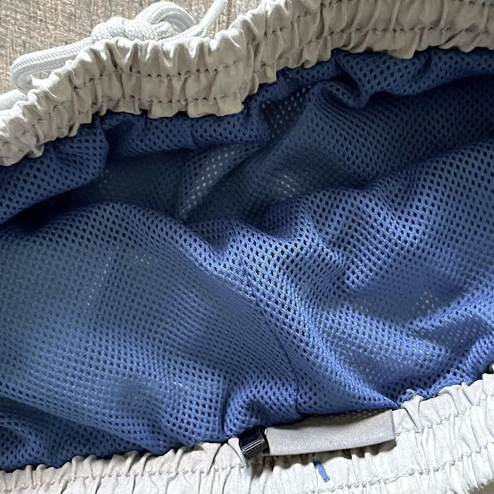 NWOT! Big Boys Eddie Bauer Grey and Blue Swim Trunks. Size Medium 8/10.